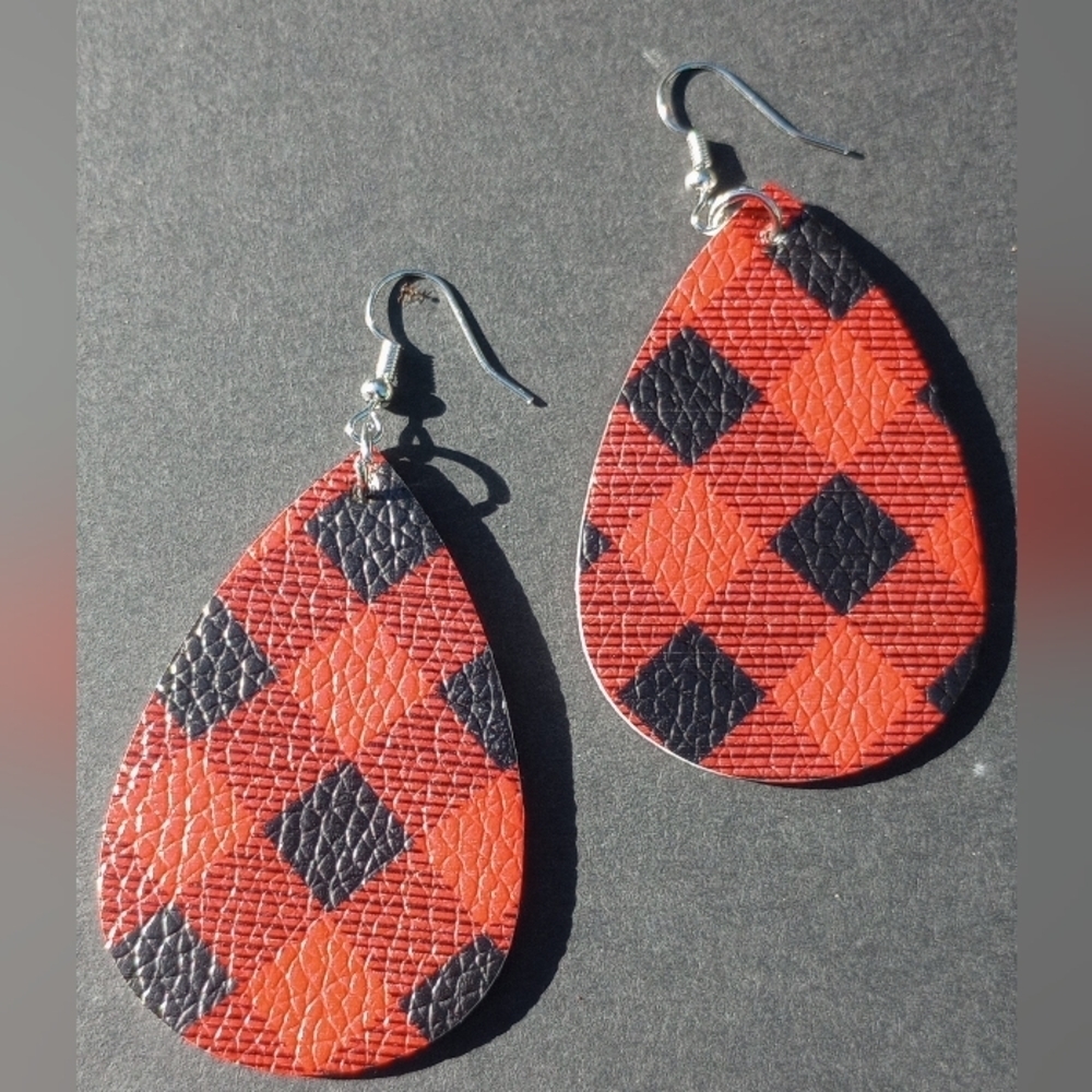 5 for $25 Buffalo Plaid Leather Earrings Black Red 5 Holiday Earrings